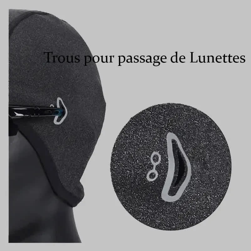 Bob sous casque équipé de trous pour passage de lunettes, idéal pour le confort et la praticité lors des activités en plein air