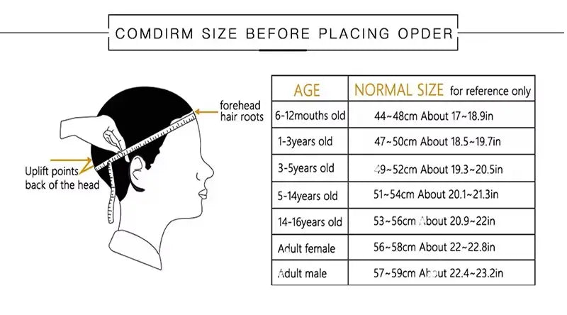 Tableau des tailles indiquant les dimensions et le guide de mesures pour choisir un Bonnet Chapka Enfant adapté à la morphologie de la tête.