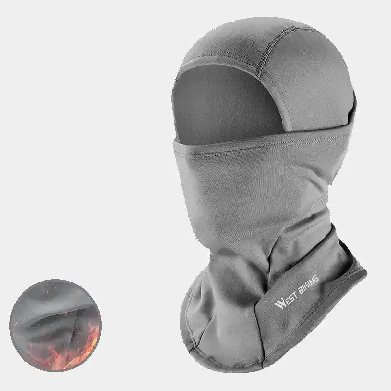 Cagoule cyclisme grise West Biking avec protection intégrale pour le visage et le cou, conçue en matériau thermique respirant, idéale pour les sorties en hiver et les conditions extrêmes.