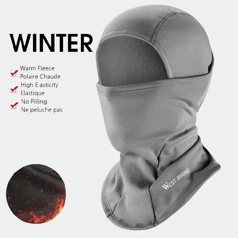 Cagoule cyclisme grise West Biking avec protection intégrale pour le visage et le cou, conçue en matériau thermique respirant, idéale pour les sorties en hiver et les conditions extrêmes.