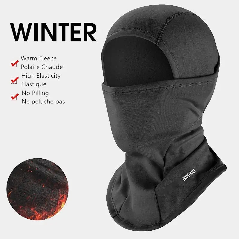 Cagoule cyclisme noire avec protection intégrale pour le visage et le cou, conçue en matériau thermique respirant, idéale pour les sorties en hiver et les conditions extrêmes.