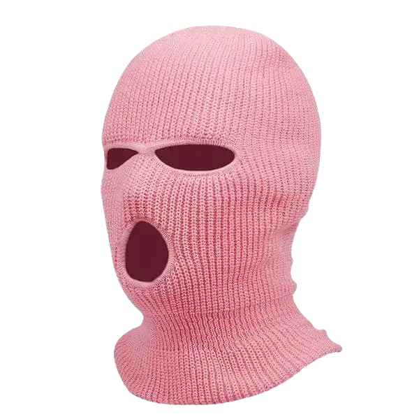 Cagoule gangster rose avec une ouverture pour les yeux et la bouche.