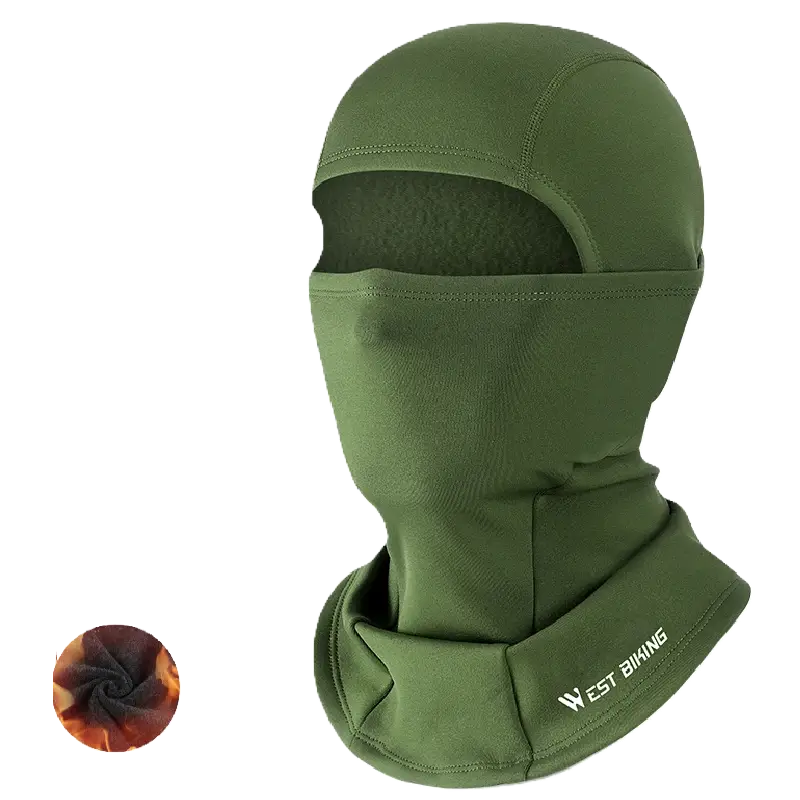 Cagoule hiver pour moto green avec doublure thermique résistante au froid, offrant une protection optimale pour les motards.