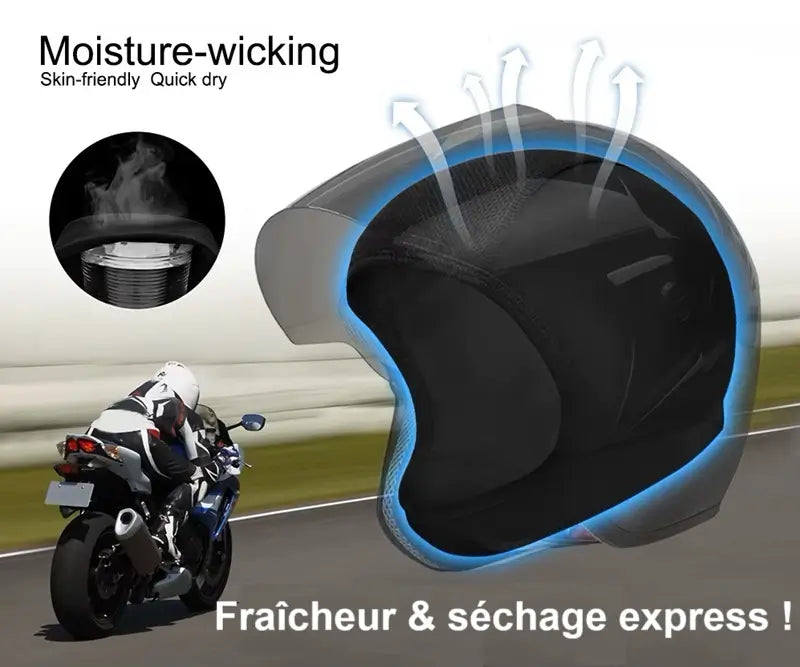 Cagoule moto en soie Maxvision avec fonction d’évacuation de l’humidité et séchage rapide. Conçue pour garder le visage au sec même en cas d’effort intense.