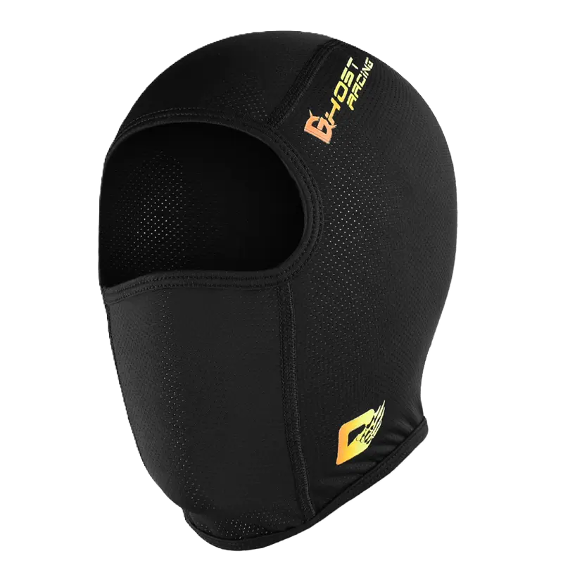 Cagoule Moto en Soie noire avec tissu perforé et ajustement ergonomique. Idéale pour moto et vélo, elle offre une protection respirante et un confort optimal sous le casque.