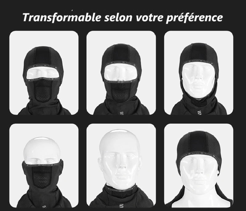 Différentes manières de porter la Cagoule Moto pour femme à cheveux longs, montrant une polyvalence adaptée aux styles variés et à la protection par tous les temps.