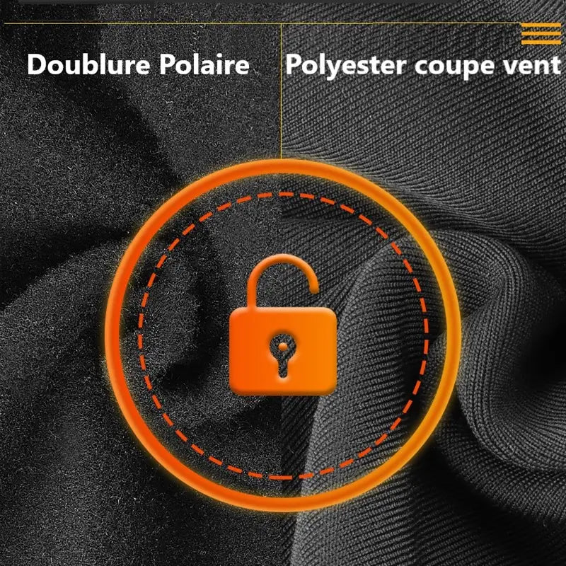 Gros plan sur la doublure polaire et le tissu coupe-vent en polyester de la Cagoule Moto pour femme à cheveux longs, garantissant chaleur et résistance au vent