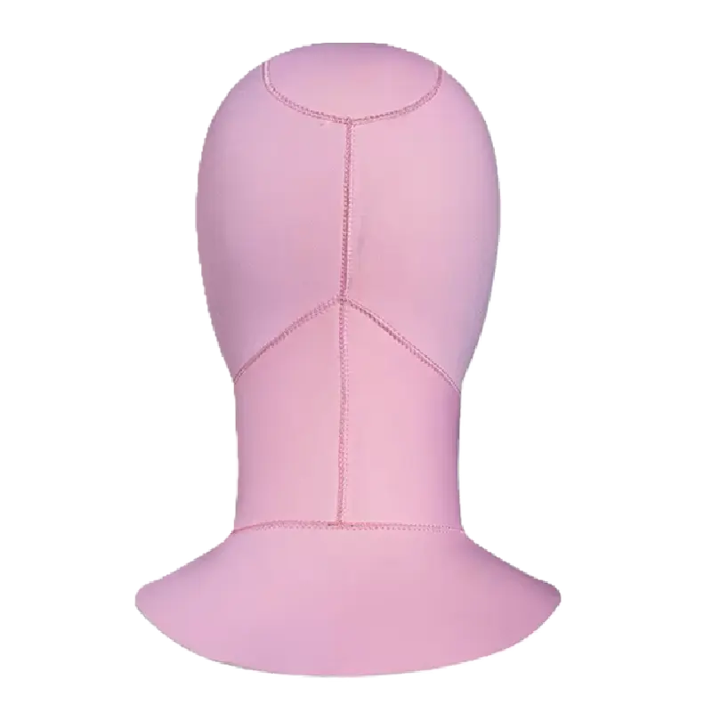 Vue arrière de la cagoule de plongée femme couleur rose, mettant en valeur la couture renforcée et la conception ergonomique.