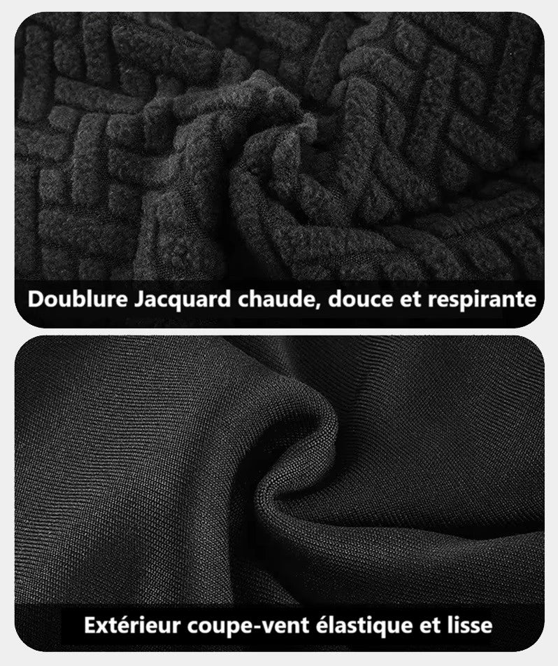 Zoom sur la doublure jacquard chaude et douce de la cagoule ski, conçue pour offrir une régulation thermique optimale en hiver.