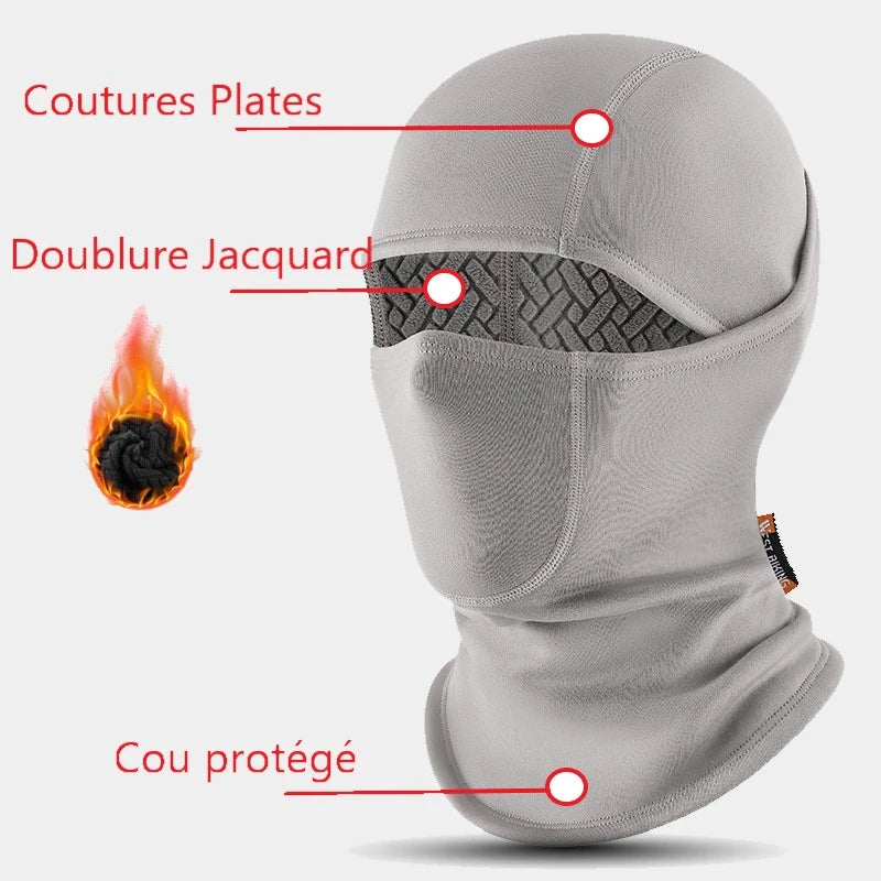 Cagoule ski doublure jacquard avec coutures plates, doublure thermique et protection étendue du cou, parfaite pour les activités de plein air en montagne.