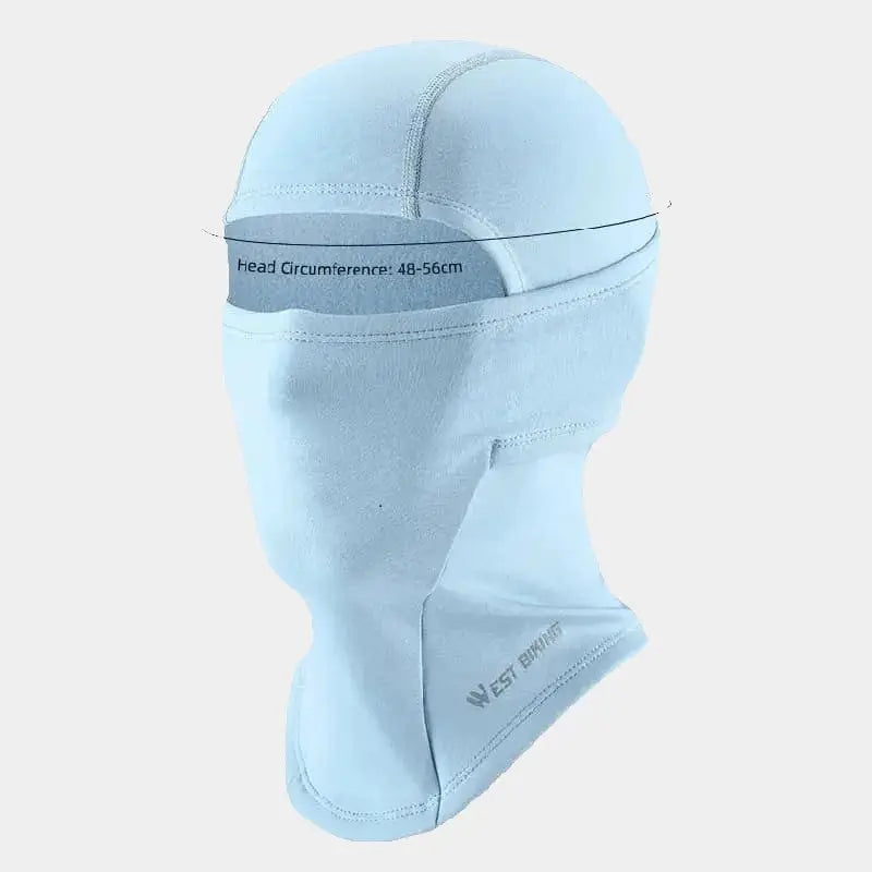 Cagoule Ski Enfant bleu clair en tissu doux et élastique, avec protection intégrale pour le visage et le cou.