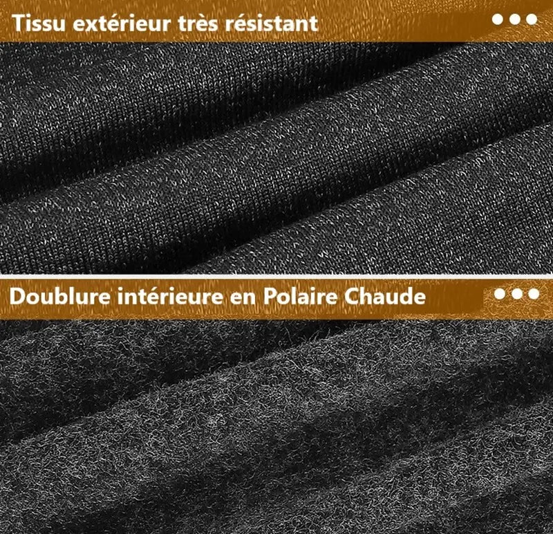 Gros plan sur les matériaux d'une cagoule vélo grand froid : tissu extérieur noir résistant pour affronter les intempéries et doublure intérieure en polaire chaude pour une isolation thermique optimale. Parfait pour les activités extérieures hivernales.