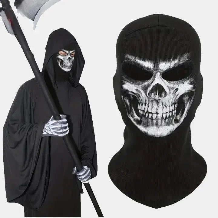 Cagoule Ghost MW2 avec design tête de mort effrayant, idéale pour déguisements d'Halloween ou cosplay