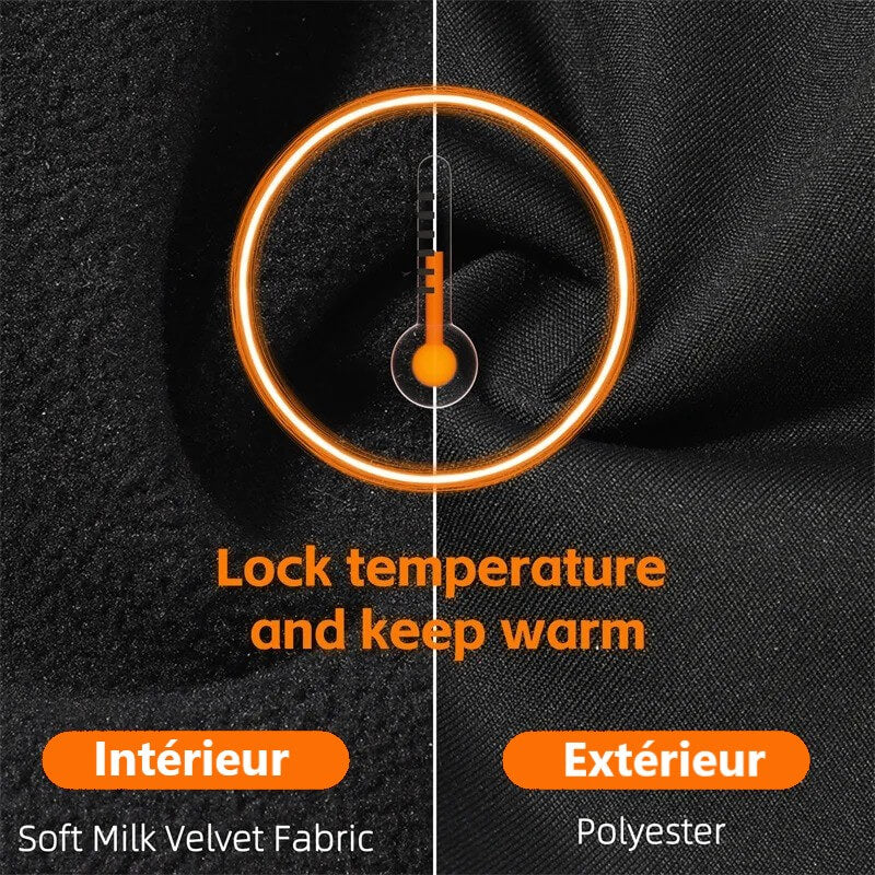 Description des matériaux de la meilleure cagoule moto : intérieur en Soft Milk Velvet pour la chaleur et extérieur en polyester coupe-vent.