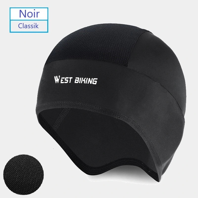 Sous casque été moto noir, modèle classique avec doublure intérieure douce, idéal pour les longues balades à moto par temps chaud.