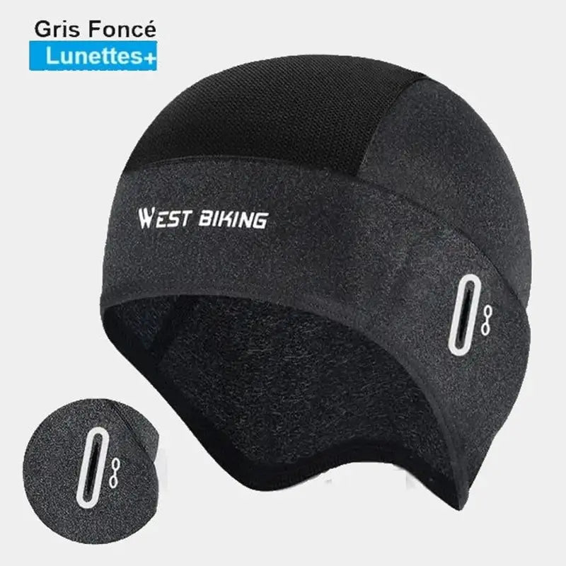 Sous casque vélo été gris foncé en soie glacée fine pour assurer confort et ventilation pendant l’effort sous un casque de vélo.